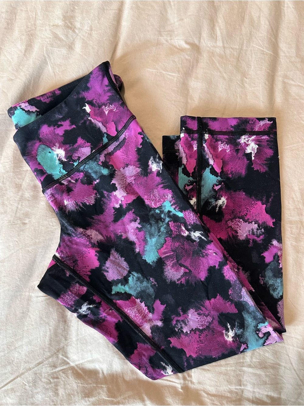 lululemon athletica Purple Black Teal Abstract Print Leggings